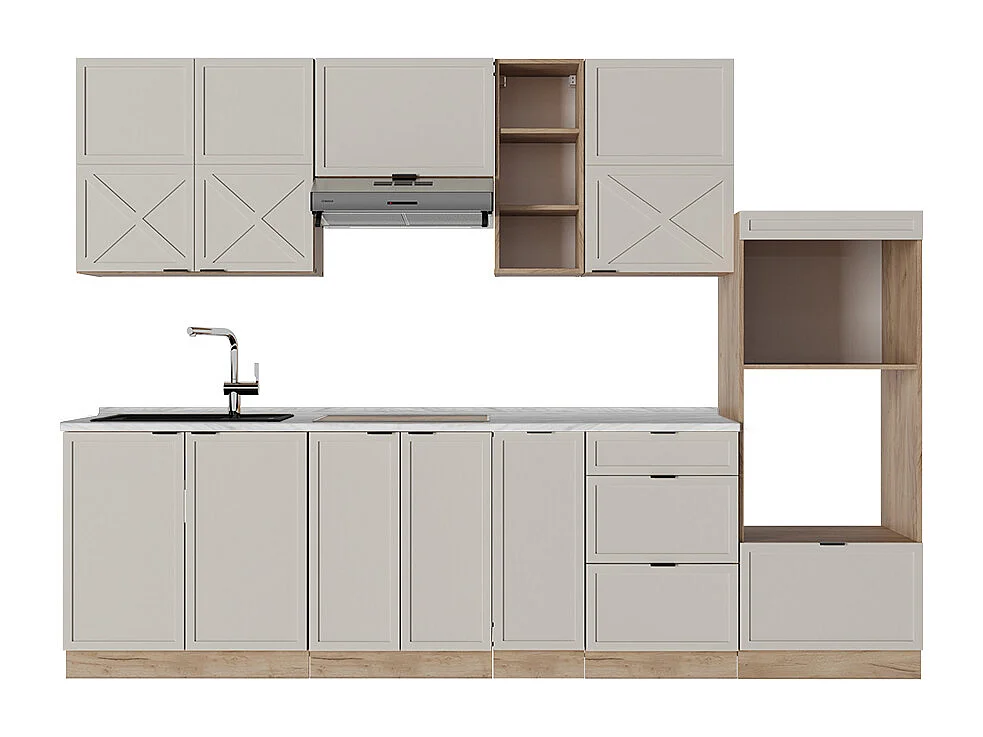 Cuisine grisbeige/chêne doré 280x60x81.6 fame-line