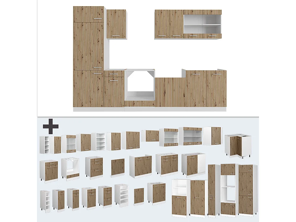 Küchenzeile artisan eiche/weiß 300x60x81.6 r-line
