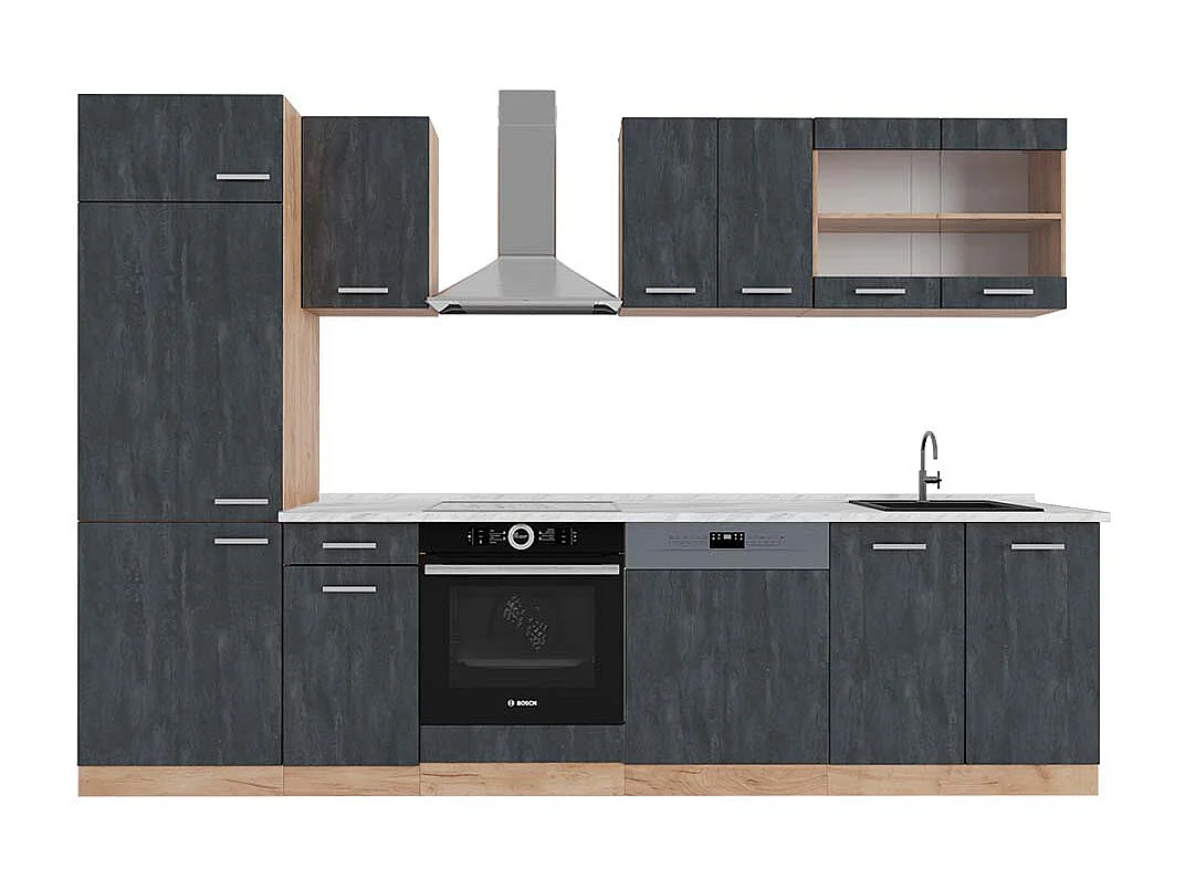 Cuisine béton noir/chêne doré 300x60x81.6 r-line