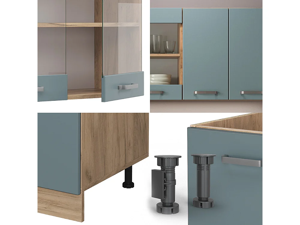 Cuisine bleu-gris/chêne doré 140x60x81.6 r-line