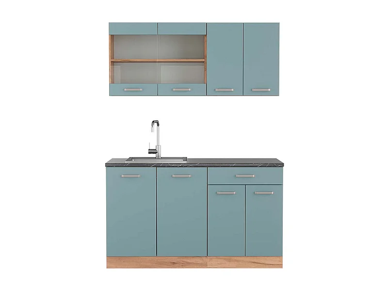 Cuisine bleu-gris/chêne doré 140x60x81.6 r-line