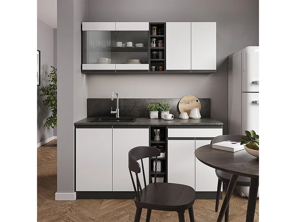 Singleküche weiß/anthrazit 160x60x81.6 r-line