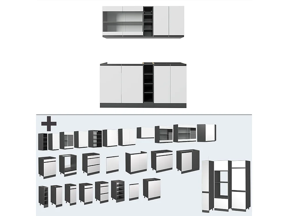 Singleküche weiß/anthrazit 160x60x81.6 r-line