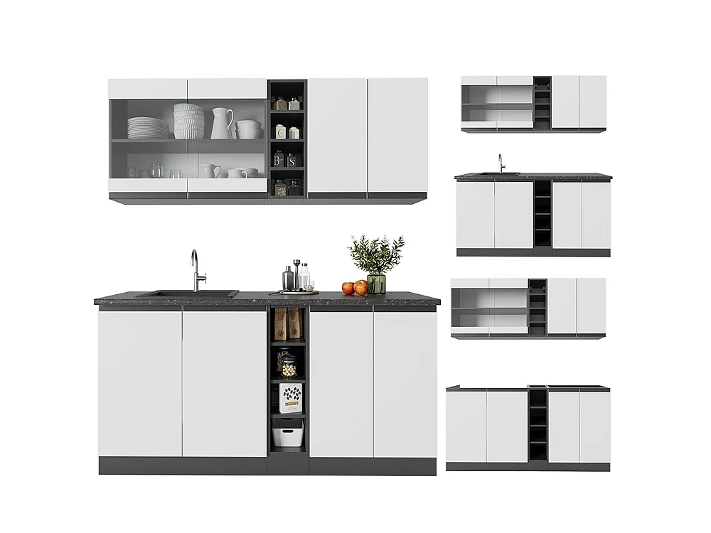 Singleküche weiß/anthrazit 160x60x81.6 r-line