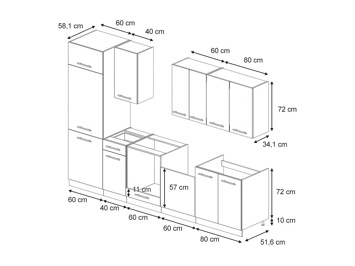 Küchenzeile eiche paneel/weiß 300x46x81.6 fame-line