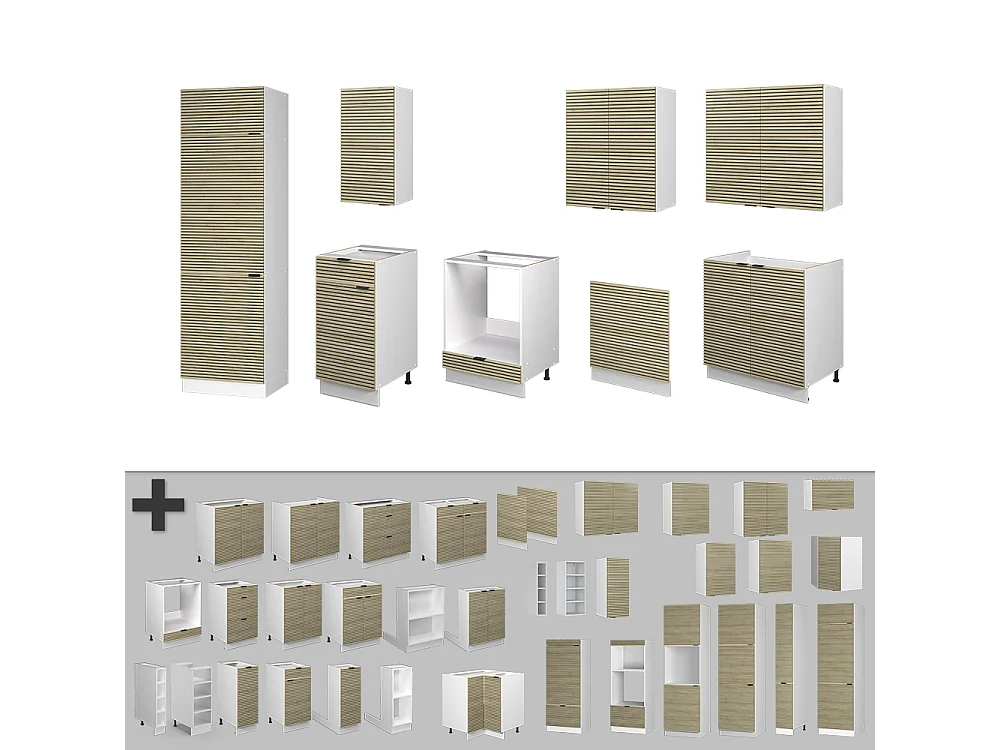 Küchenzeile eiche paneel/weiß 300x46x81.6 fame-line