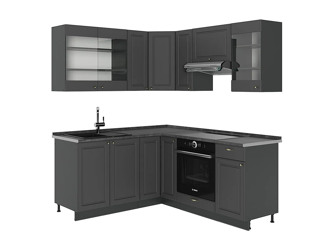 Cuisine en angle anthrazit-gold landhaus 190x46x81.6 fame-line