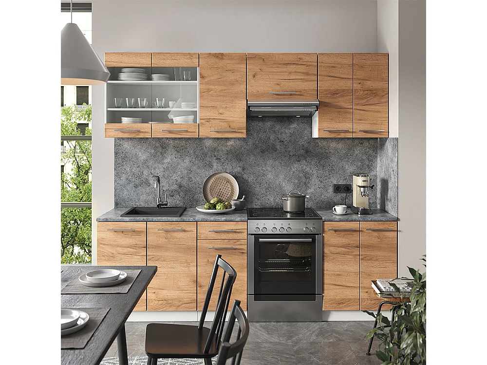 Mueble de cocina oro potencia roble/blanco 240x46x81.6 fame-line