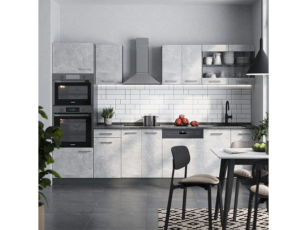 Küchenzeile beton/anthrazit 300x60x81.6 r-line