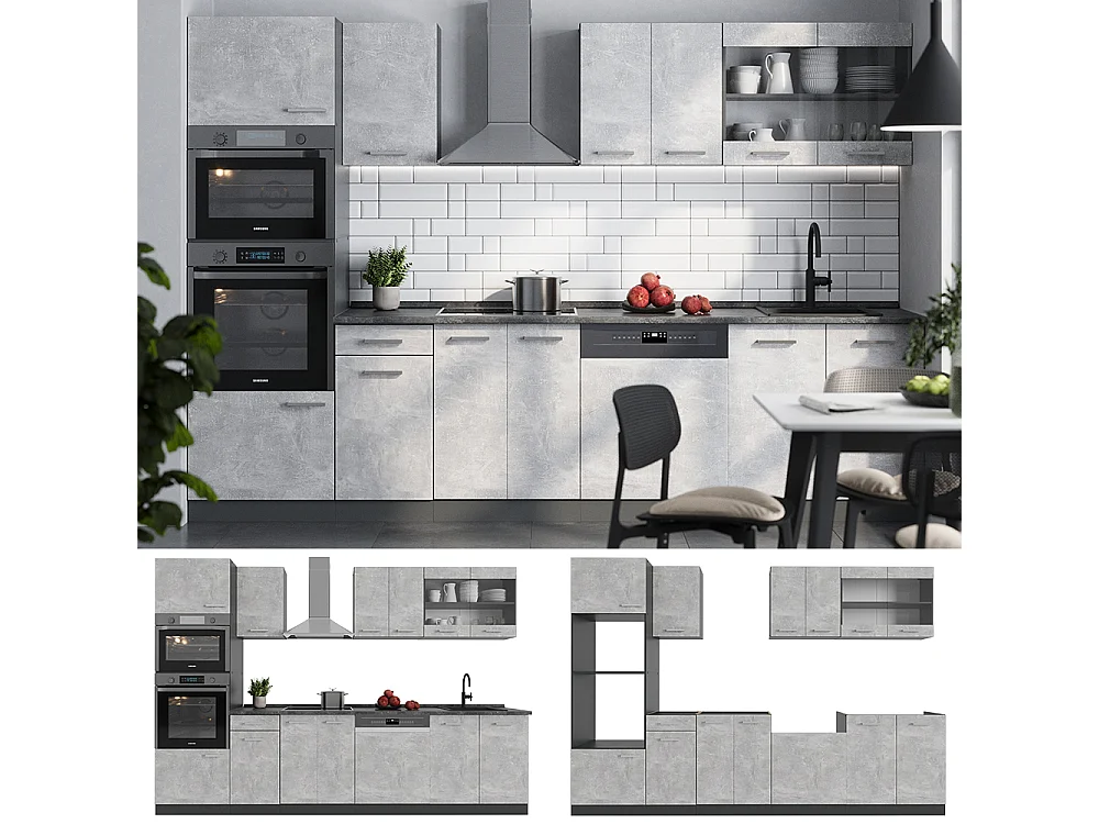 Küchenzeile beton/anthrazit 300x60x81.6 r-line