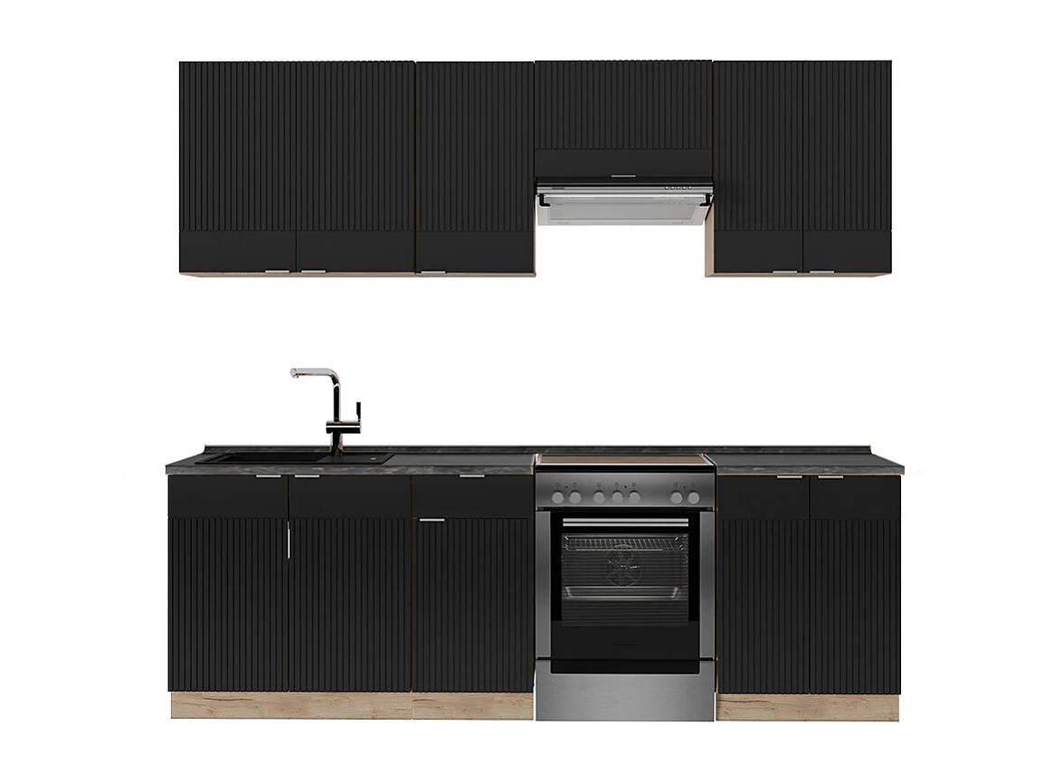 Cuisine noir rayé/chêne doré 240x60x81.6 fame-line