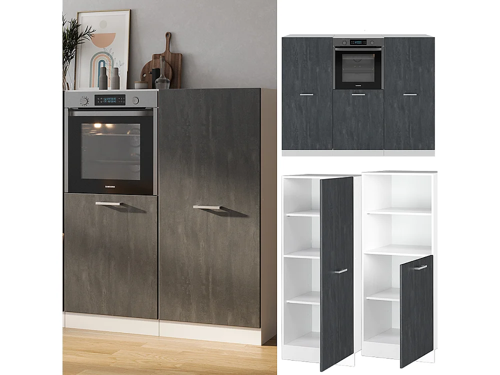 Küchenblock schwarz beton/weiß 180x46x81.6 r-line