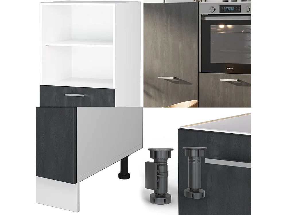 Küchenblock schwarz beton/weiß 180x46x81.6 r-line