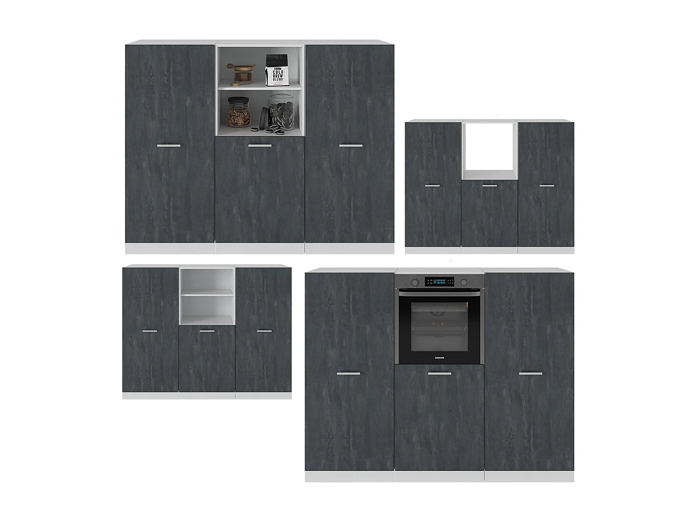 Küchenblock schwarz beton/weiß 180x46x81.6 r-line