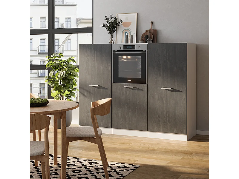 Küchenblock schwarz beton/weiß 180x46x81.6 r-line