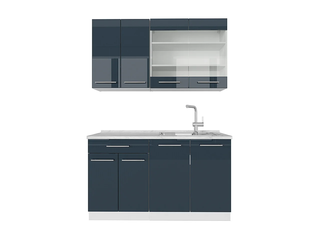 Cocina individual azul oscuro alto brillo/blanco 140x46x81.6 fame-line