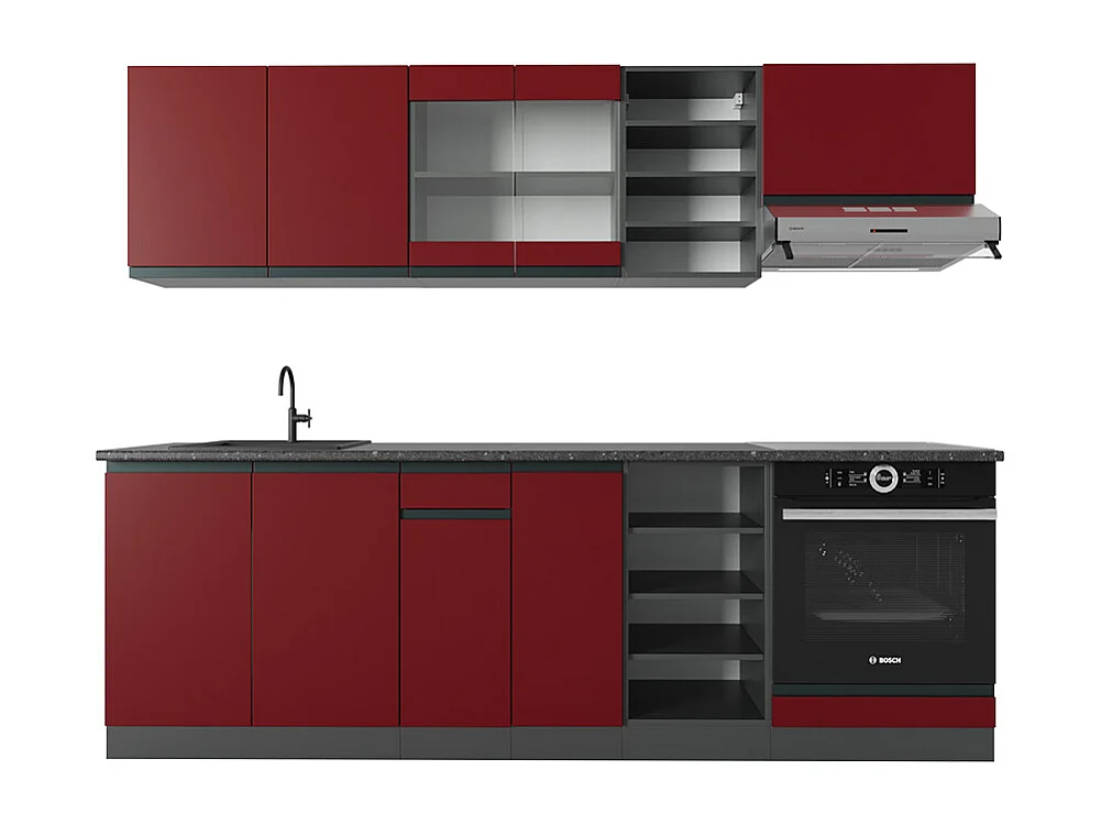 Mueble de cocina rojo/antracita 240x60x81.6 r-line
