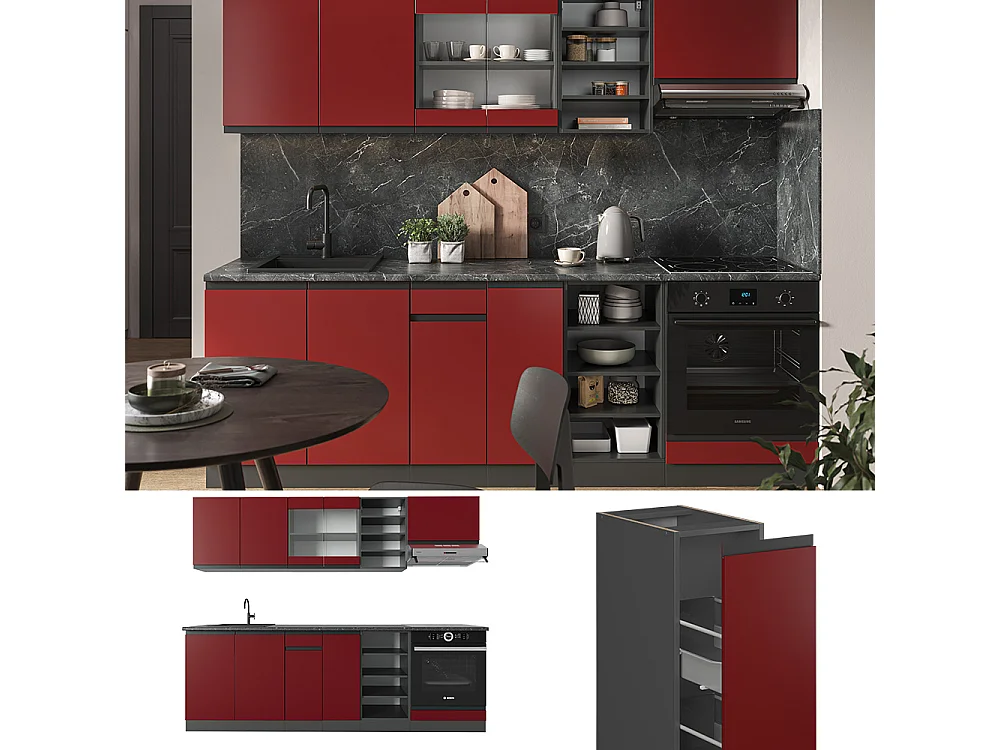 Mueble de cocina rojo/antracita 240x60x81.6 r-line
