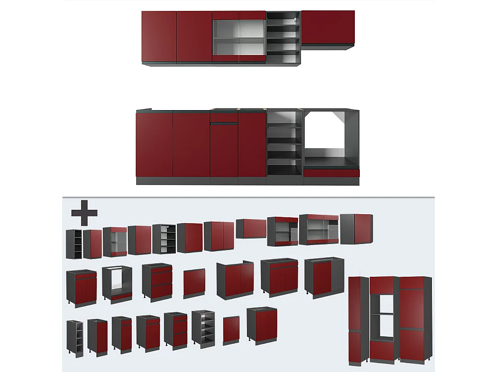Køkkenrække rød/antracit 240x60x81.6 r-line
