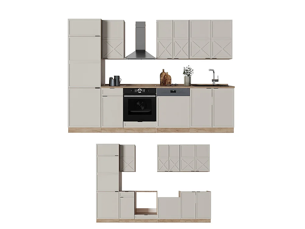 Mueble de cocina gris/beige/roble dorado 300x60x81.6 fame-line