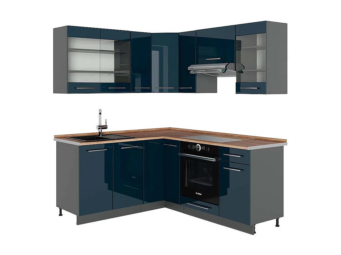 Cuisine dangle bleu foncé brillant/anthracite 190x60x81.6 fame-line