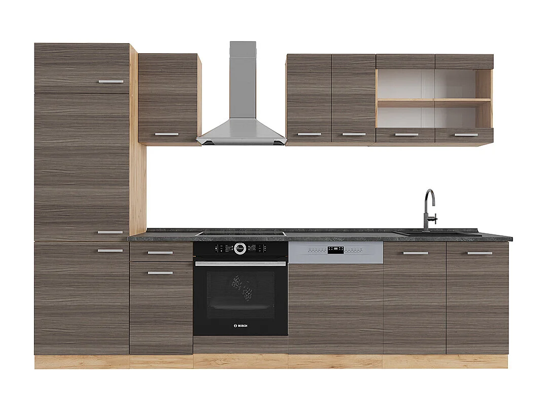 Køkkenrække ædelgrå/gylden eg 300x60x81.6 r-line