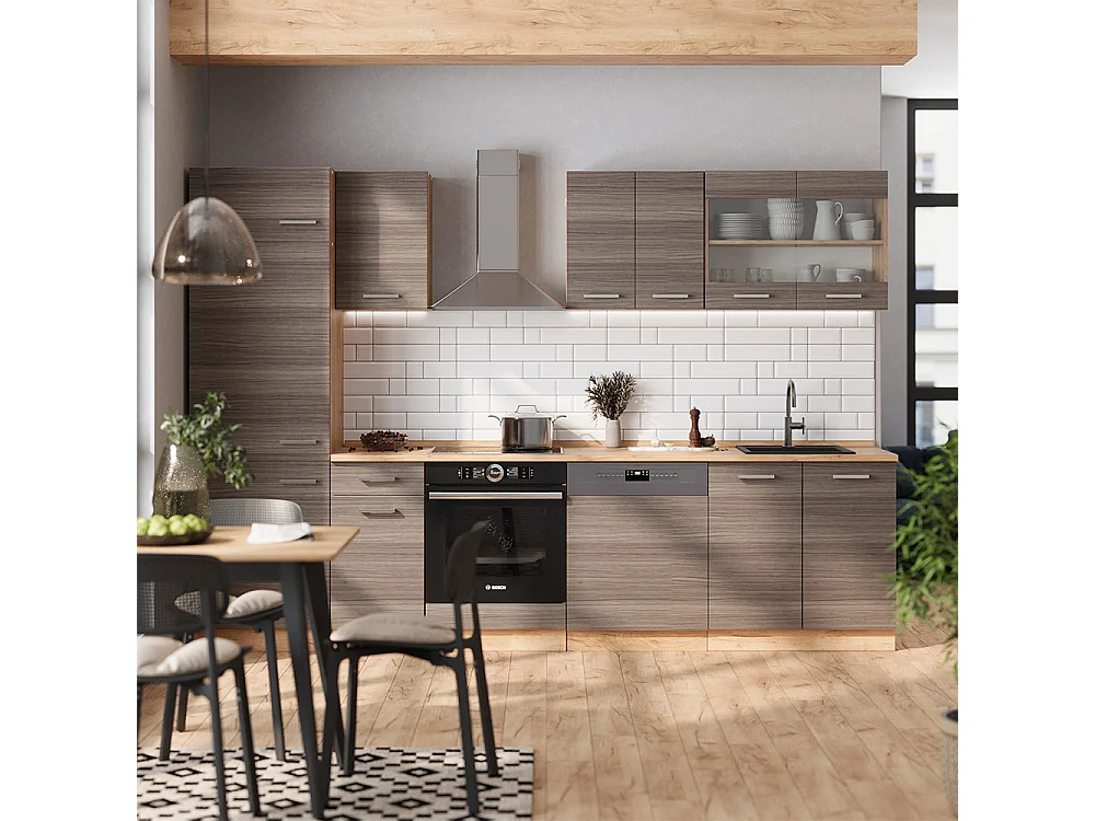 Køkkenrække ædelgrå/gylden eg 300x60x81.6 r-line