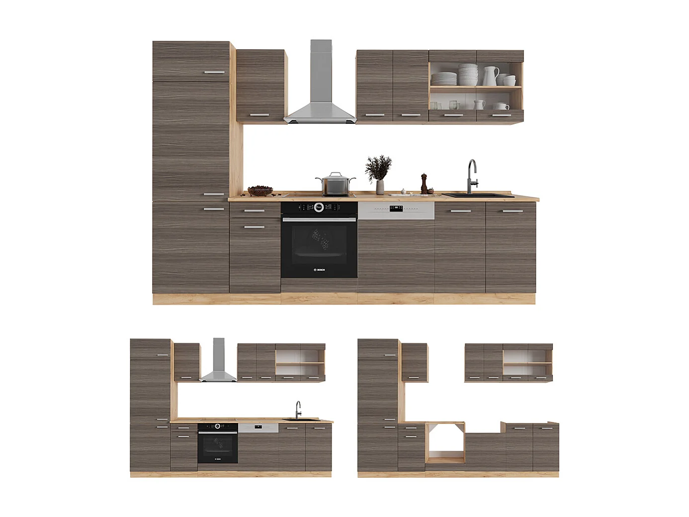Køkkenrække ædelgrå/gylden eg 300x60x81.6 r-line