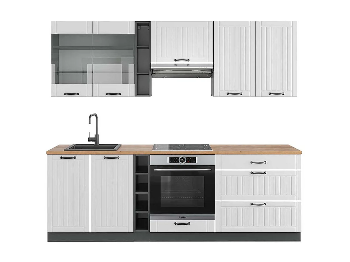 Küchenzeile weiß landhaus/anthrazit 235x60x81.6 fame-line