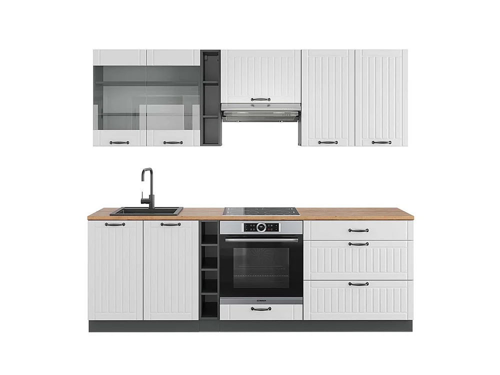 Køkkenrække hvidt landhus/antracit 235x60x81.6 fame-line