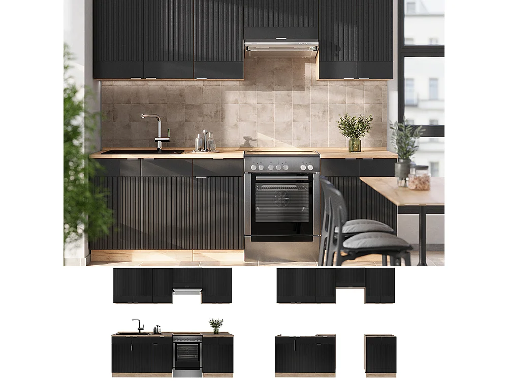 Cuisine noir rayé/chêne doré 240x60x81.6 fame-line