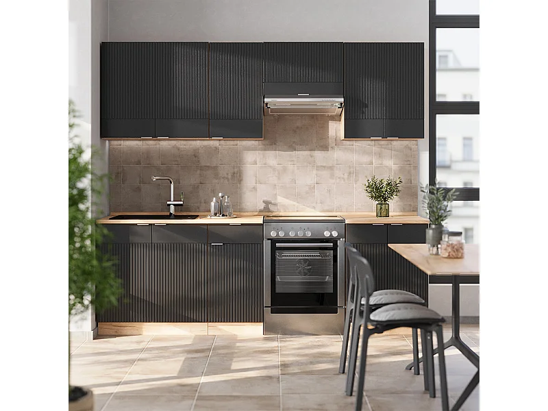 Aneks kuchenny czarny dąb w paski/złoty dąb 240x60x81.6 fame-line