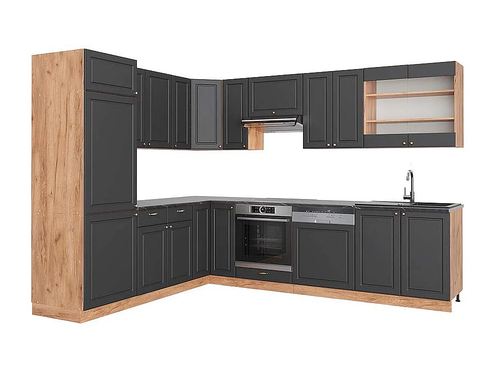 Cuisine en angle anthracite campagne/chêne doré 227x60x81.6 fame-line