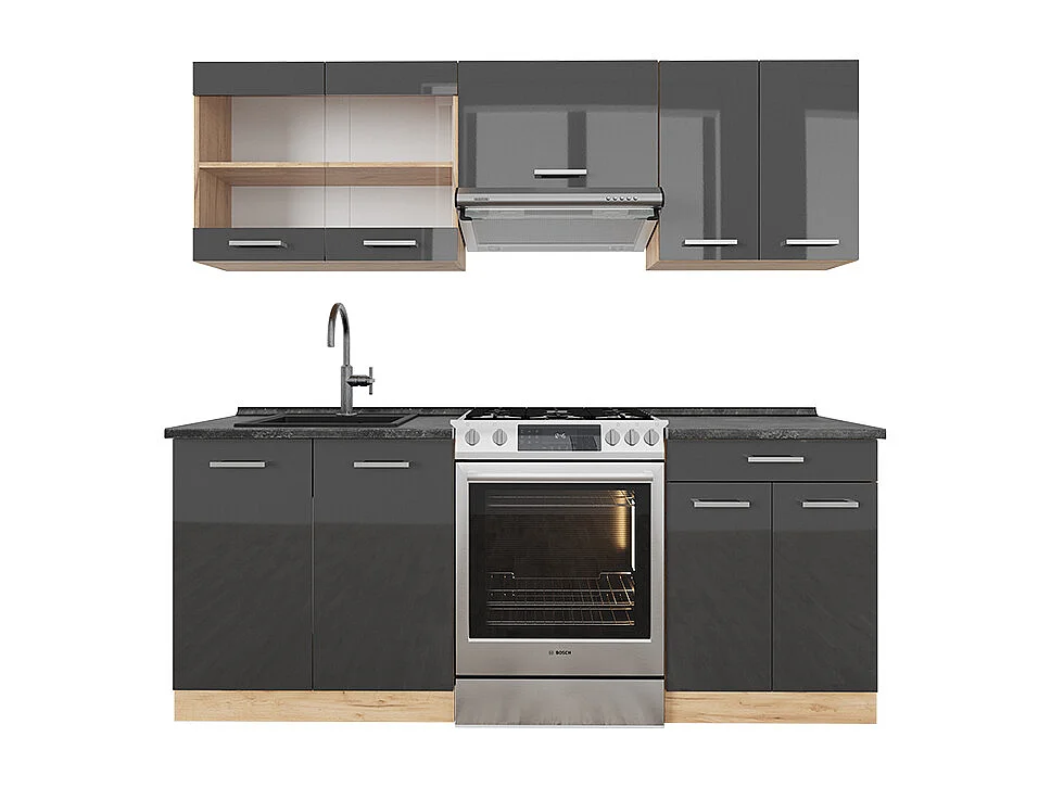 Cuisine anthracite brillant/chêne doré 200x60x81.6 r-line