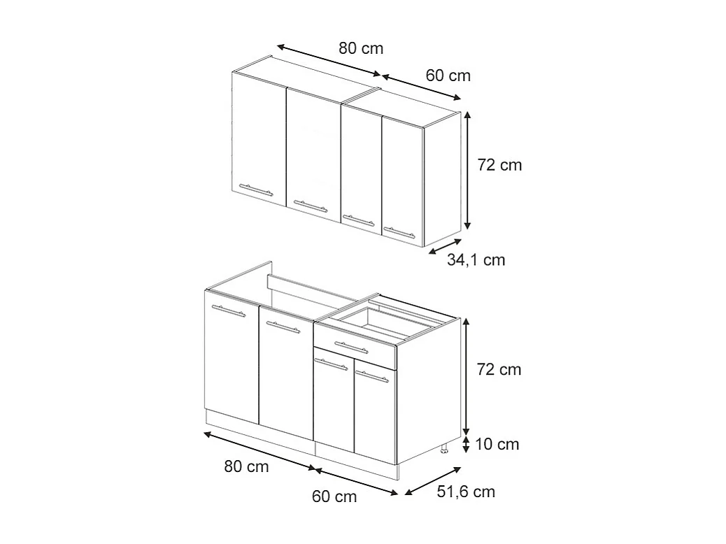 Cocina para solteros panel roble/blanco 140x46x81.6 fame-line