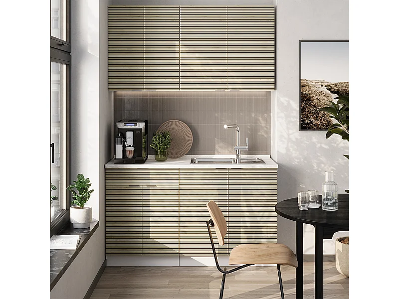 Singleküche eiche paneel/weiß 140x46x81.6 fame-line