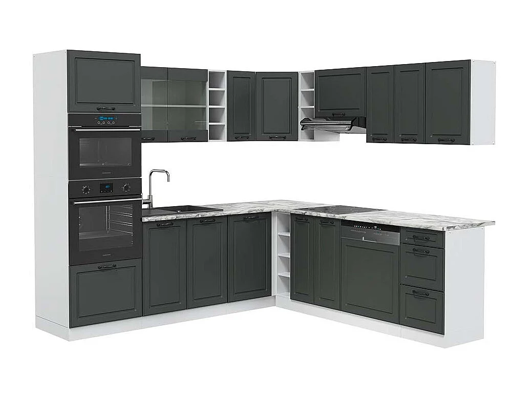 Eckküche anthrazit landhaus/weiß 247x60x81.6 r-line