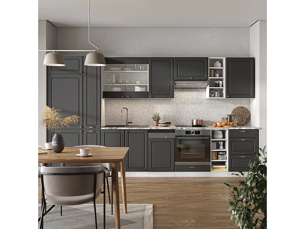 Complete keukeneenheid antraciet-goud/wit 355x46x81.6 fame-line