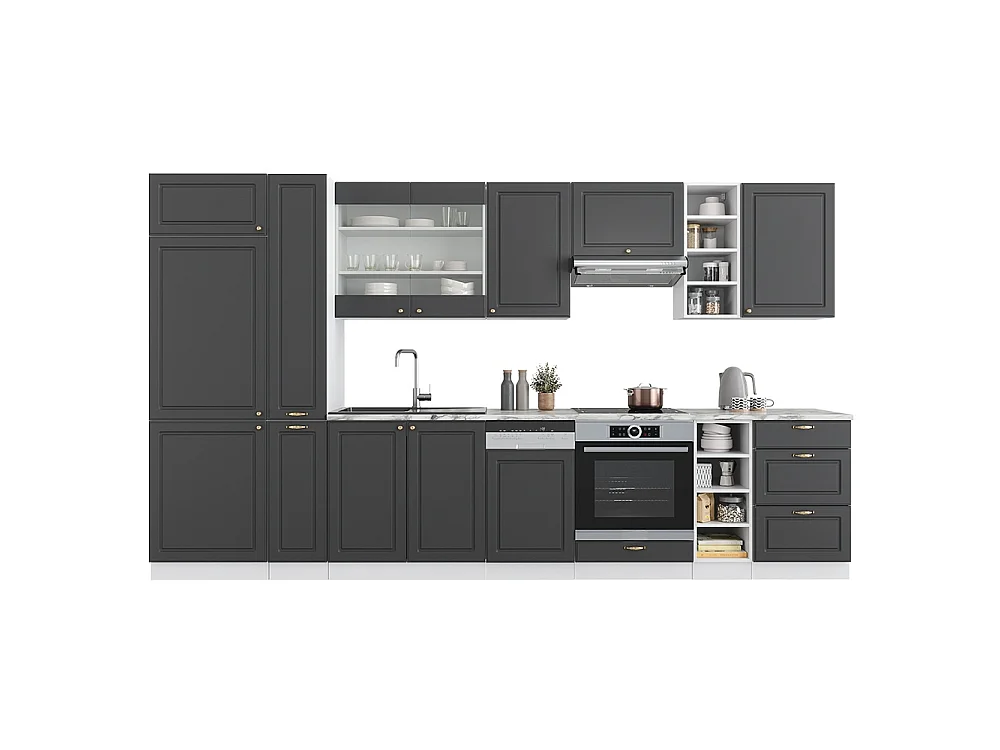 Complete keukeneenheid antraciet-goud/wit 355x46x81.6 fame-line
