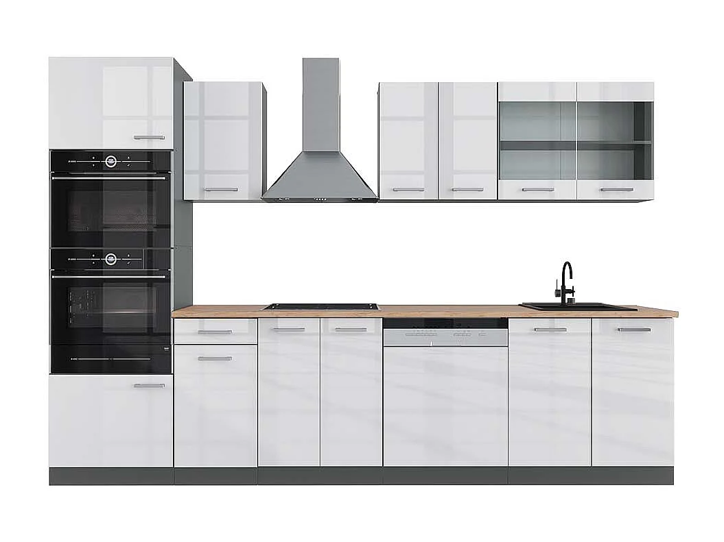 Küchenzeile weiß hochglanz/anthrazit 300x60x81.6 r-line