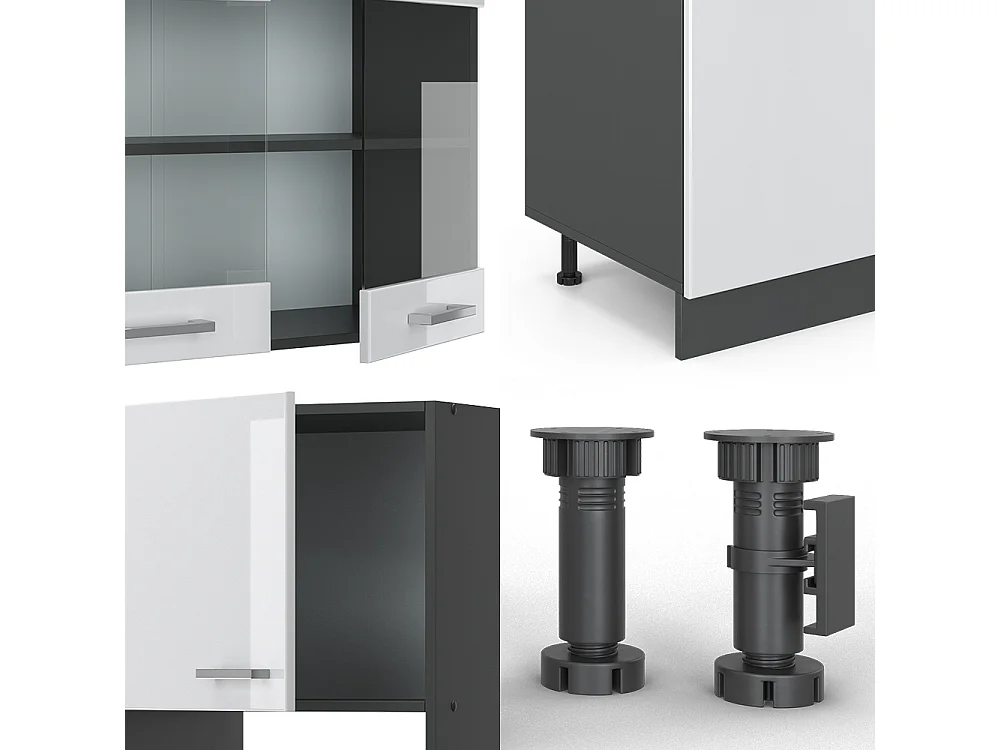 Küchenzeile weiß hochglanz/anthrazit 300x60x81.6 r-line