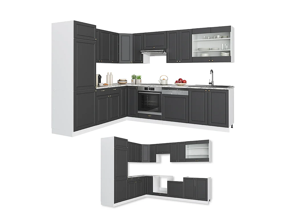 Cuisine en angle anthracite-or/blanc 287x60x81.6 fame-line