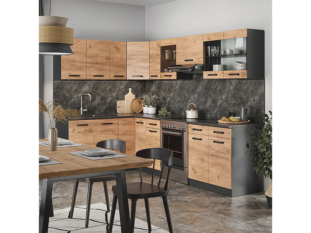 Hoekkeuken eik goud/antraciet 270x60x81.6 rick