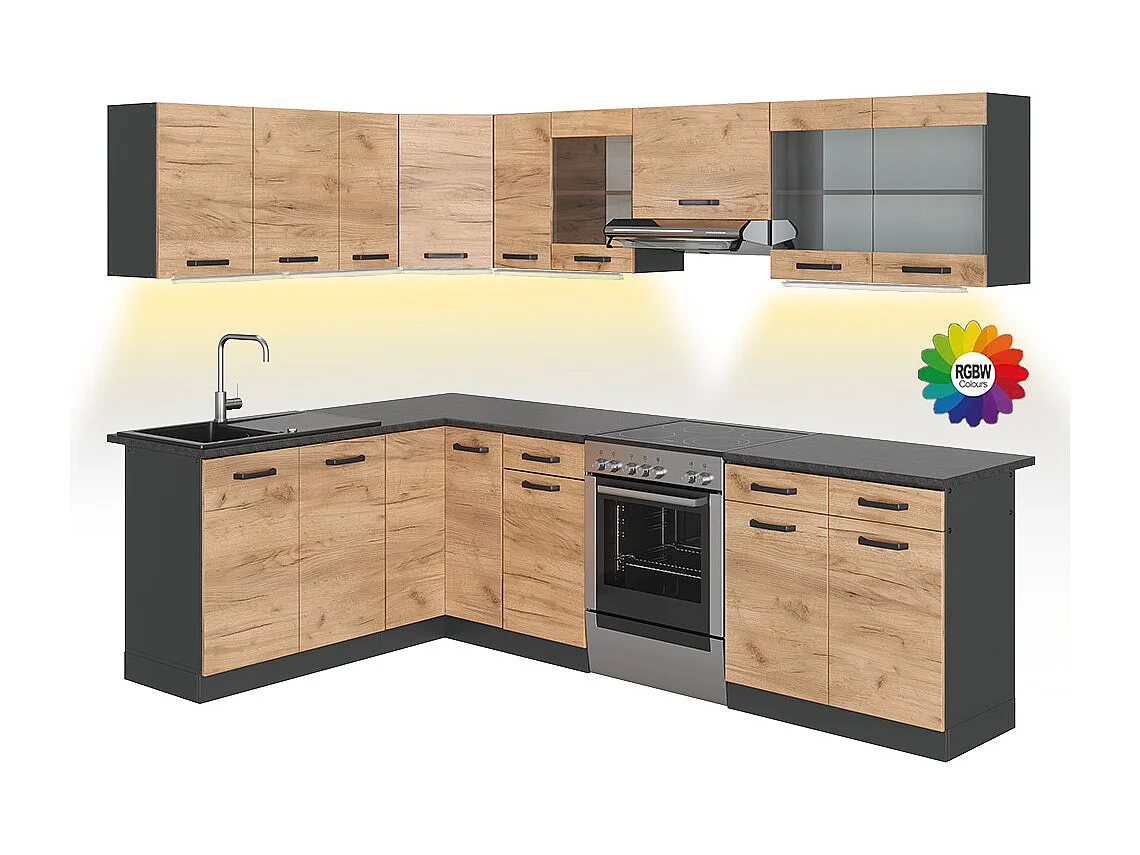 Hoekkeuken eik goud/antraciet 270x60x81.6 rick