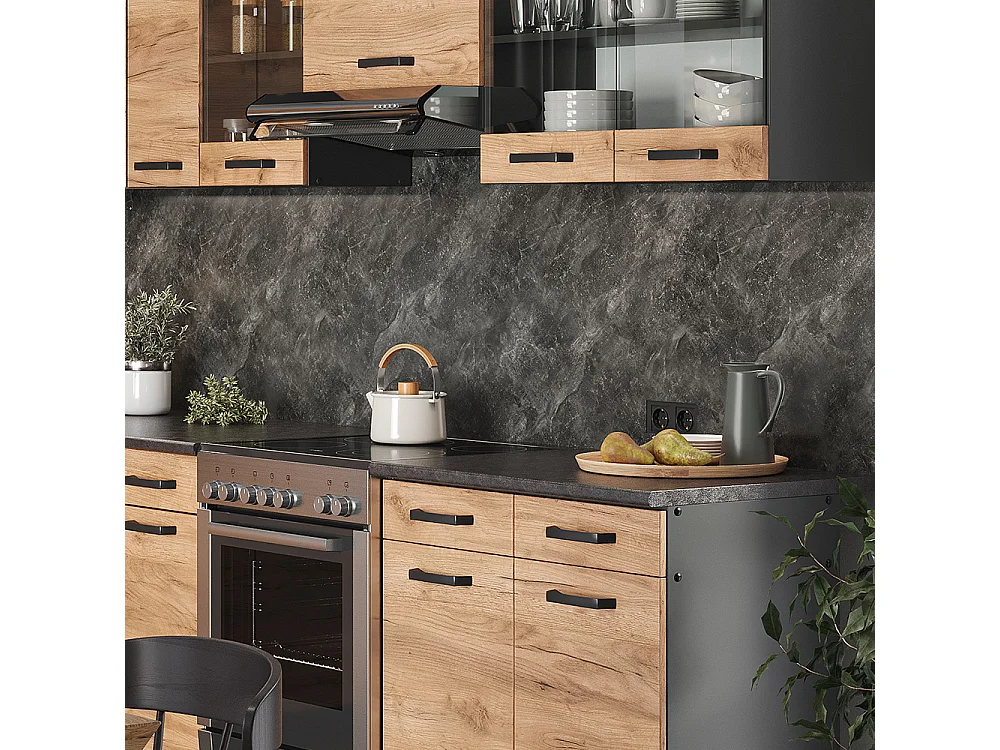 Hoekkeuken eik goud/antraciet 270x60x81.6 rick