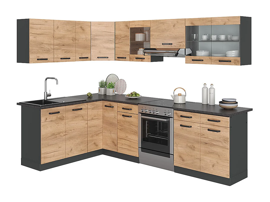 Hoekkeuken eik goud/antraciet 270x60x81.6 rick