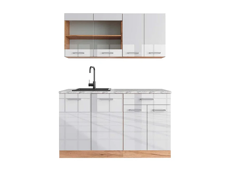 Cocina versátil blanco brillo intenso/roble dorado 140x60x81.6 r-line