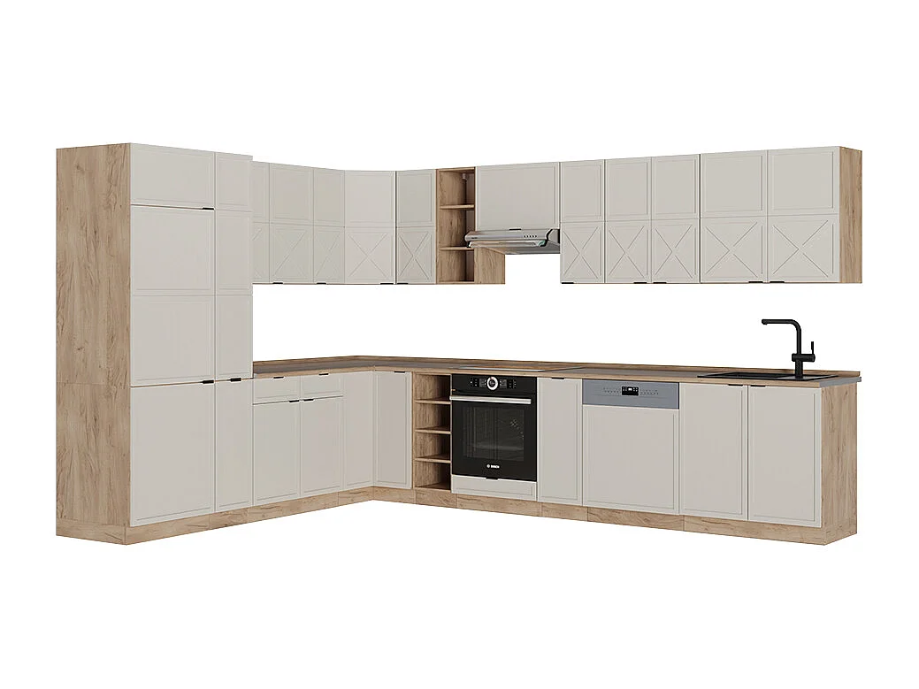 Cuisine en angle grisbeige/chêne doré 347x60x81.6 fame-line