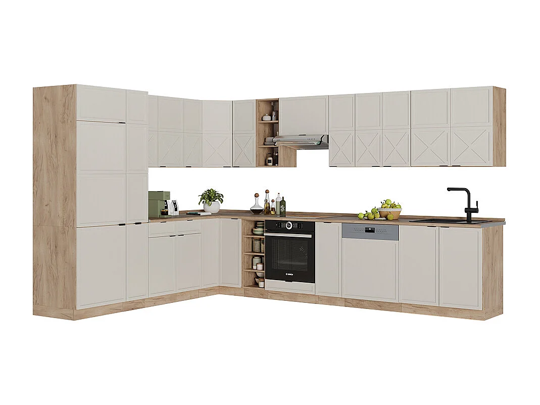 Cuisine en angle grisbeige/chêne doré 347x60x81.6 fame-line