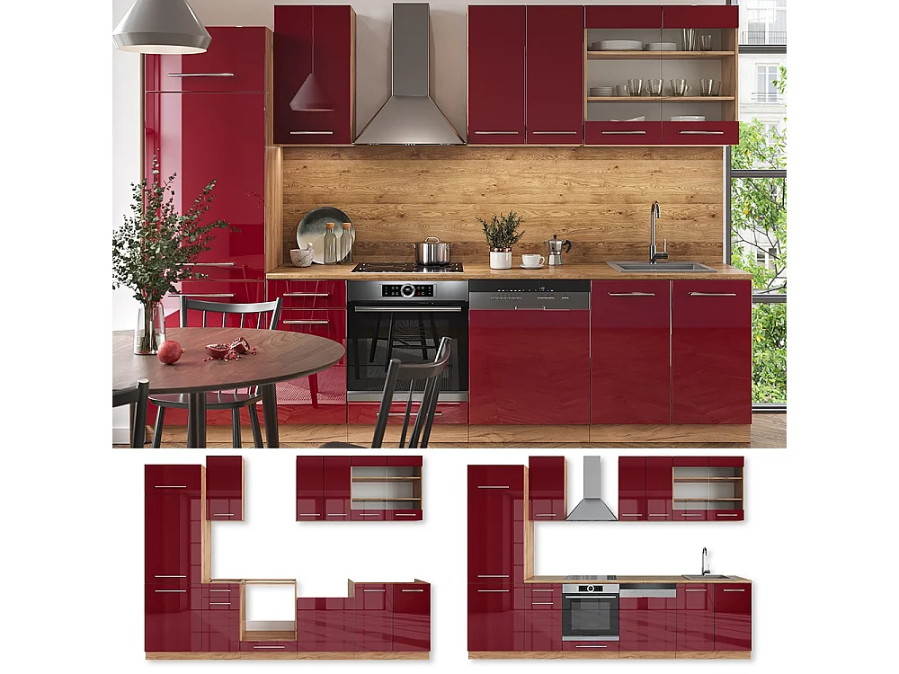 Pentry bordeaux högblank/goldkraft ek 300x46x81.6 fame-line